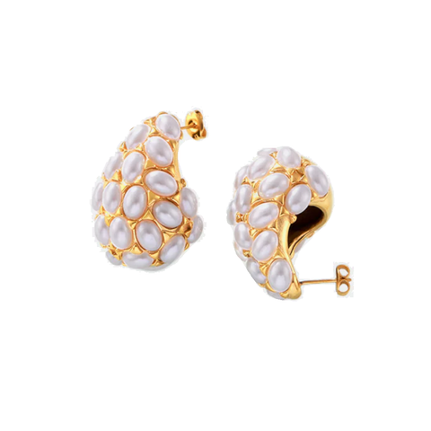 Titanium Steel Inlaid Imitation Pearl Earrings