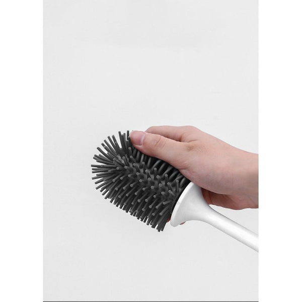 Toilet Brush Long Handle Soft Hair Silicone Wall Hanging Cleaning Grayflooring
