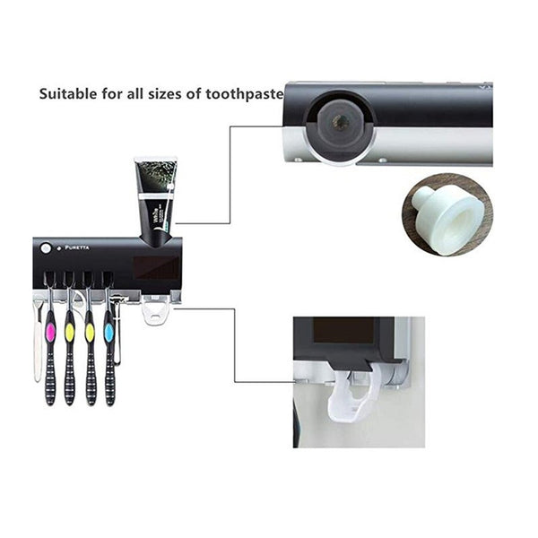 Toothbrush Sanitizer Sterilizer Holder With Led Uv Light Sterilization Functionwall Mounted Automatic Toothpaste Dispenser Black Tumblers & Toothbrush