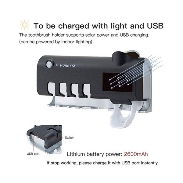 Toothbrush Sanitizer Sterilizer Holder With Led Uv Light Sterilization Functionwall Mounted Automatic Toothpaste Dispenser Black Tumblers & Toothbrush