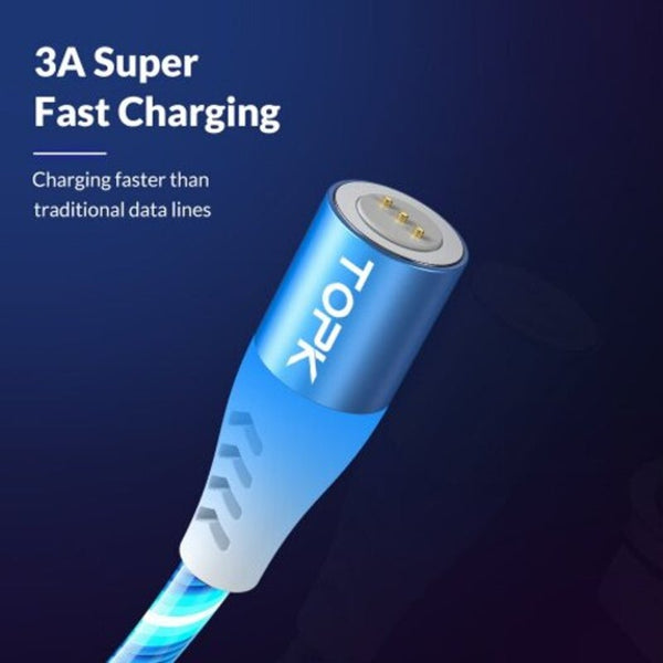 1M Led Flow Glow Lighting Magnetic Micro Usb Type C Cable Fast Charging For Iphone Xiaomi Blue