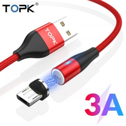 Am60 3A Fast Charging Led Magnetic Micro Usb Type Cable For Iphone Xs Max 8 7 Phone Cables Red Mirco 1M