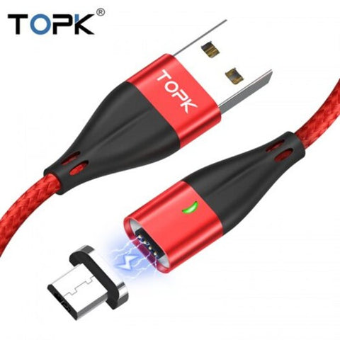 Am61 1M 3A Magnetic Usbnylon Weave Micro Qc3.0 Type C Cable For Iphone Samsung Huawei Red
