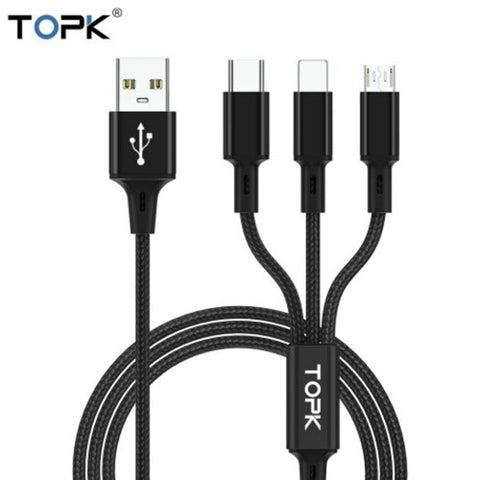 An20 3 In 1 Usb Cable For Iphone Xs Max Micro Type Samsung Xiaomi Huawei Black 1.2M