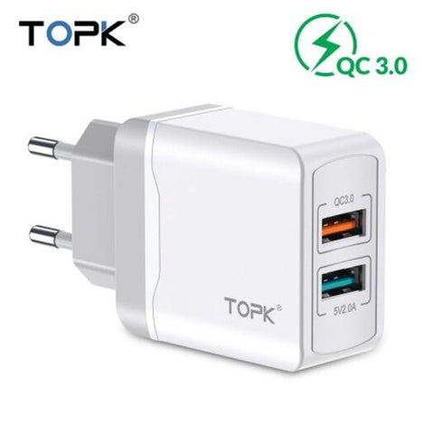 B244q Quick Charge 3.0 Dual Usb Charger For Iphone Samsung Xiaomi Travel Wall Phone White