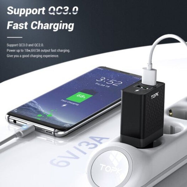 B254q Quick Charge 3.0 Usb Charger For Iphonexiaomi Huawei Adapter Travel Wall Black