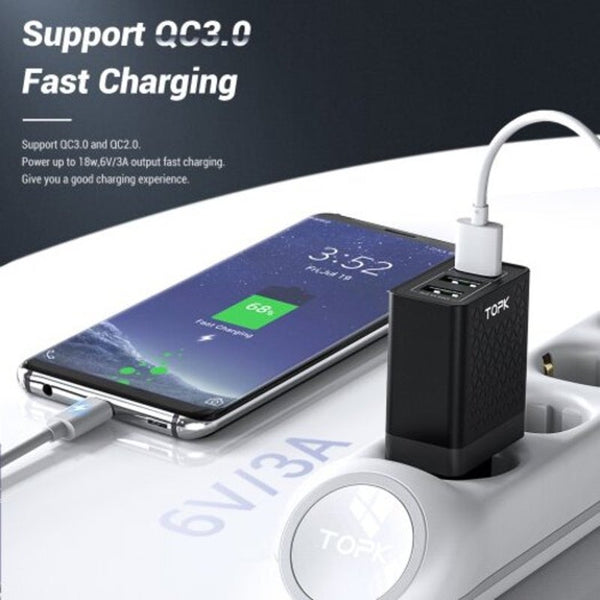 B354q Port Fast Charging Qc3.0 Usb Charger For Iphone Samsung Xiaomi Huawei Phone White
