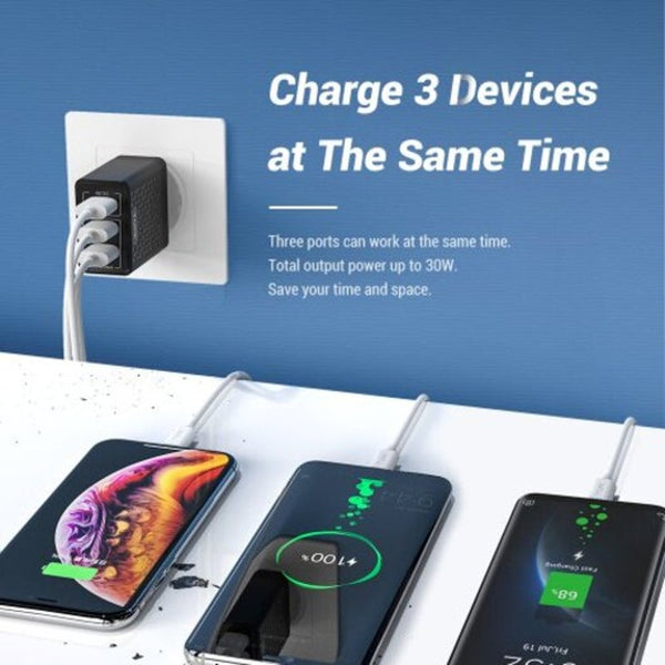 B354q Port Fast Charging Qc3.0 Usb Charger For Iphone Samsung Xiaomi Huawei Phone White