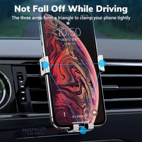 D17 Car Phone Holder Gravity Air Vent Mount Mobile Stand For Iphonexiaomi Huawei Sliver