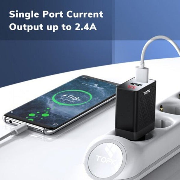Double Ports Led Digital Display Smart Phone Charger For Iphone Xiaomi Wall Travel Adapter Black Universal