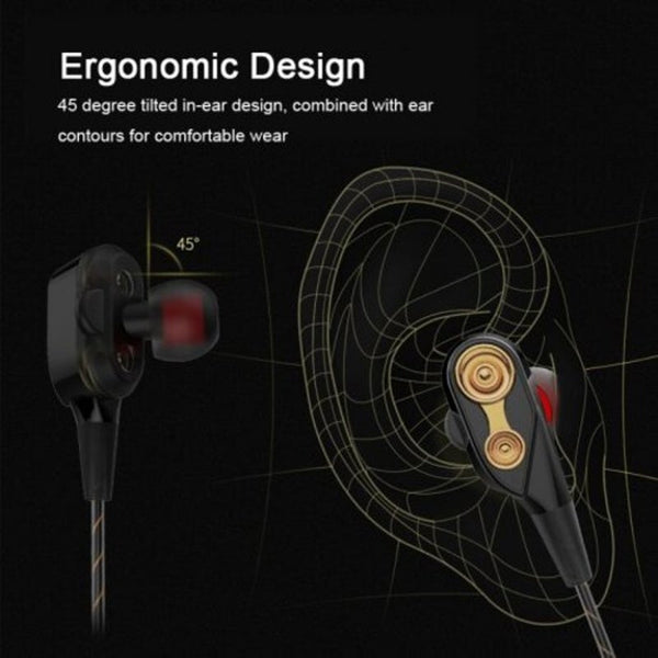 Wired Earphone For Phone Dual Driver Hifi Stereo In Headset 3.5Mm Sport Running Earphones Black