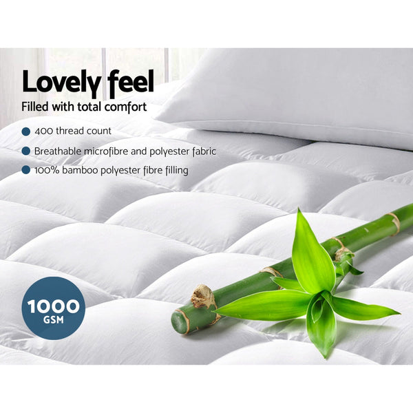 Giselle Bedding Double Mattress Topper Bamboo Fibre Pillowtop Protector