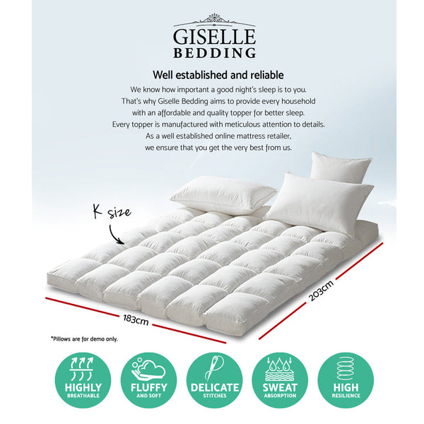 Giselle King Mattress Topper Pillowtop 1000Gsm Microfibre Filling Protector Mattress Toppers & Protectors