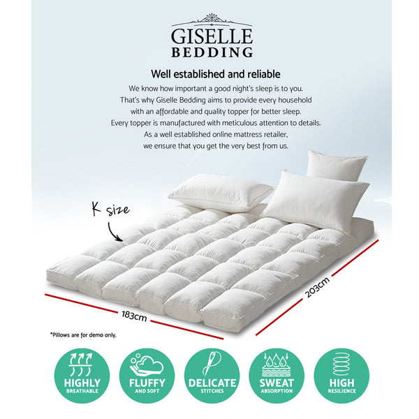 Giselle Bedding King Mattress Topper Pillowtop 1000Gsm Microfibre Filling Protector
