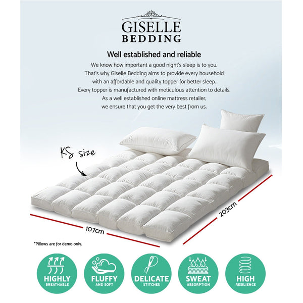 Giselle Bedding King Single Mattress Topper Pillowtop 1000Gsm Microfibre Filling Protector