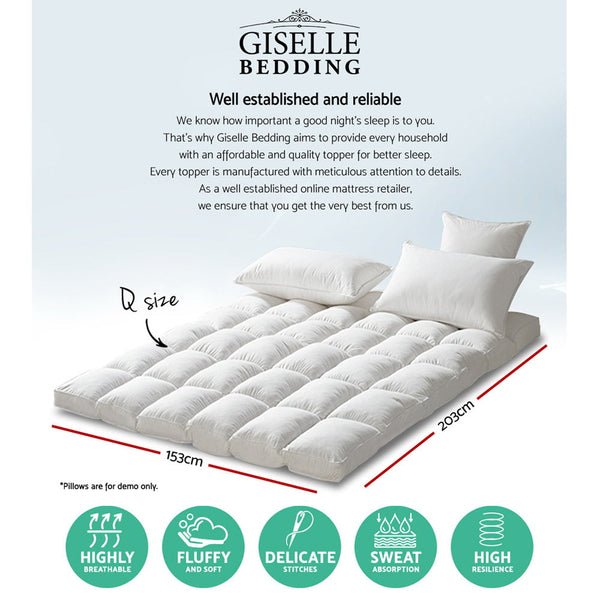 Giselle Bedding Queen Mattress Topper Pillowtop 1000Gsm Microfibre Filling Protector