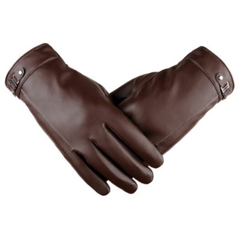 Touch Screen Men's Winter Leather Warm Cashmere And Thick Fashion Outdoor Cotton Brown 21Cm9cm24.5Cm Gloves