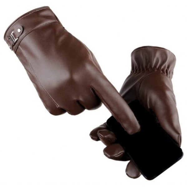 Touch Screen Men's Winter Leather Warm Cashmere And Thick Fashion Outdoor Cotton Brown 21Cm9cm24.5Cm Gloves