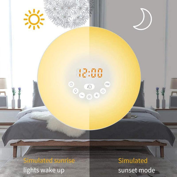 Led Sunrise Sunset Touch Sensing Digital Alarm Clock Night Light Wake Up Lighting