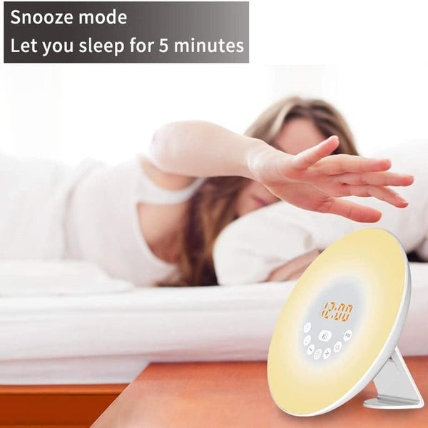 Led Sunrise Sunset Touch Sensing Digital Alarm Clock Night Light Wake Up Lighting