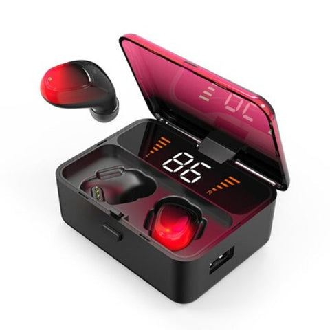 Touch Wireless Bluetooth Sports Headphones 9D Stereo Waterproof Hands Free Led Rosso Red