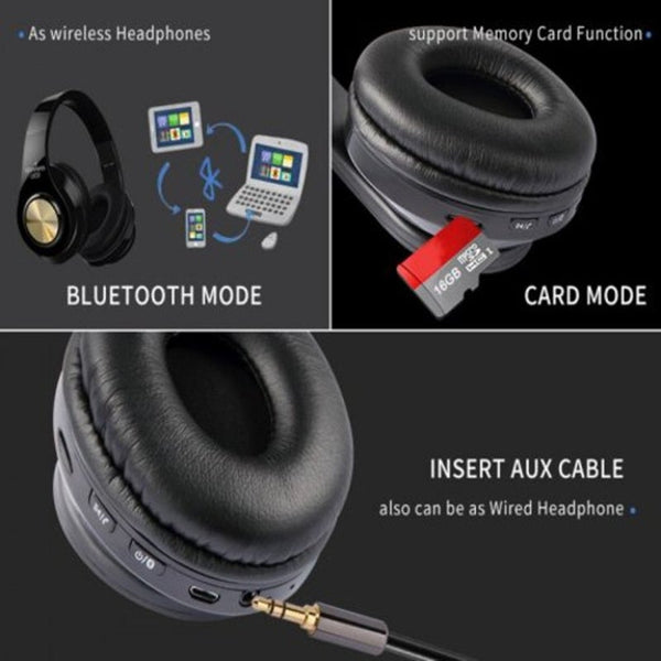 Hz10 Wireless Headphones Over Ear Bluetooth Bass Earphone With Mic For Tv Phone Pc Black Gold