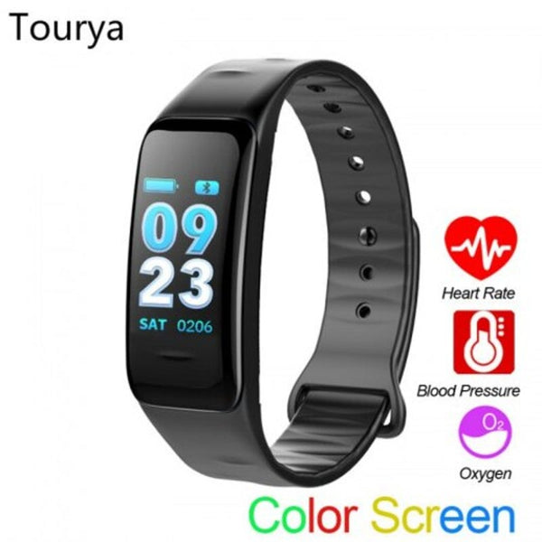 Smart Bracelet C1s Heart Rate Men Women Band Color Screen Music Control Sports Watch Black Smart Watches