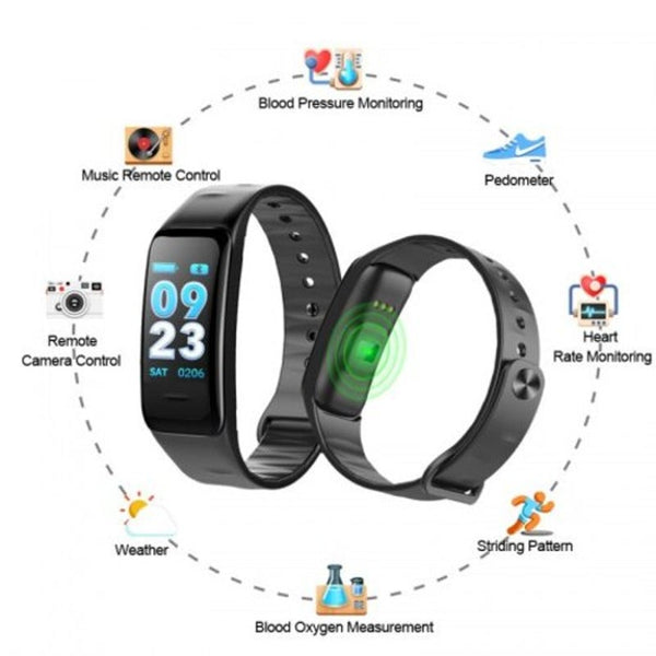 Smart Bracelet C1s Heart Rate Men Women Band Color Screen Music Control Sports Watch Black Smart Watches