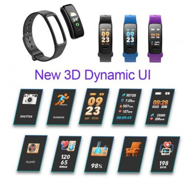 Smart Bracelet C1s Heart Rate Men Women Band Color Screen Music Control Sports Watch Black Smart Watches