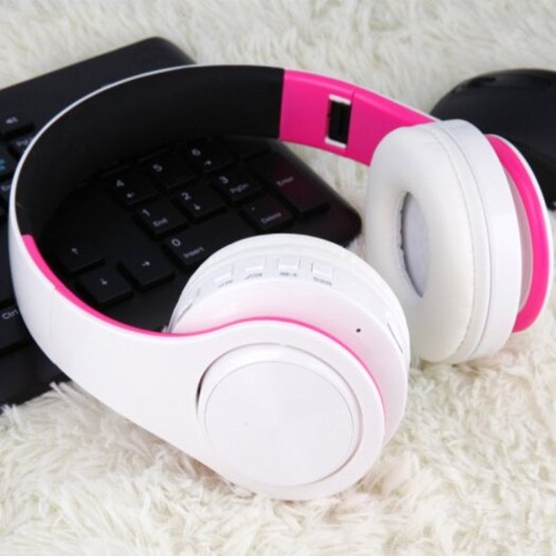 Wireless Headphones Bluetooth Headset Foldable Earphones With Mic For Pc Phone White Pink Headsets