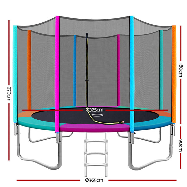 Everfit 12Ft Trampoline Round Trampolines Kids Safety Net Enclosure Pad Outdoor Gift Multi-Coloured