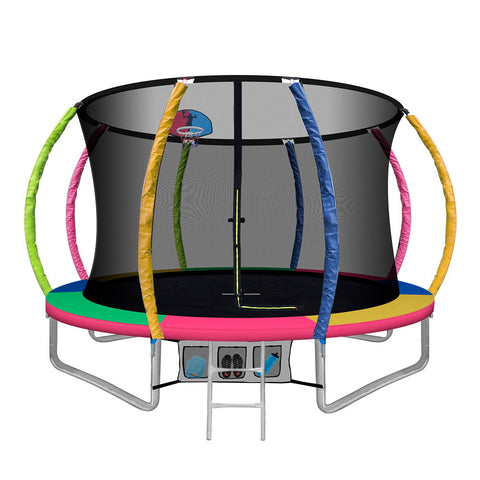 10Ft Round Trampolines With Basketball Hoop Kids Enclosure Safety Net Pad Outdoor Multi-Coloured