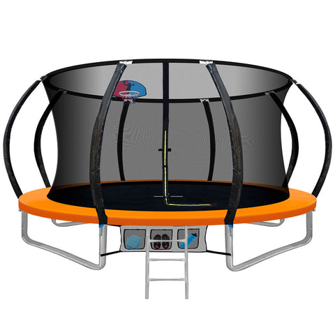 12Ft Round Trampolines With Basketball Hoop Kids Enclosure Safety Net Pad Outdoor Orange