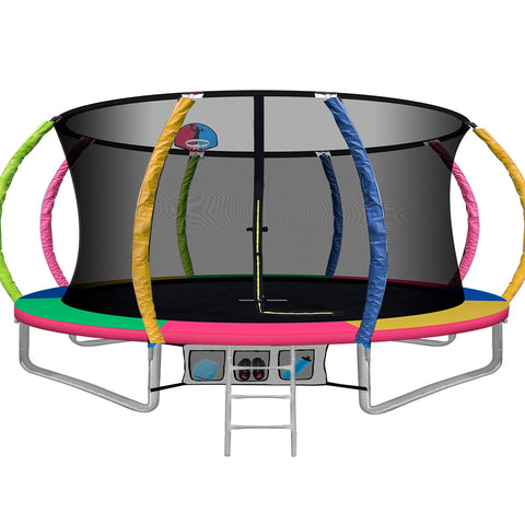 14Ft Round Trampolines With Basketball Hoop Kids Enclosure Safety Net Pad Outdoor Multi-Coloured