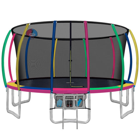 16Ft Round Trampolines With Basketball Hoop Kids Enclosure Safety Net Pad Outdoor Multi-Coloured