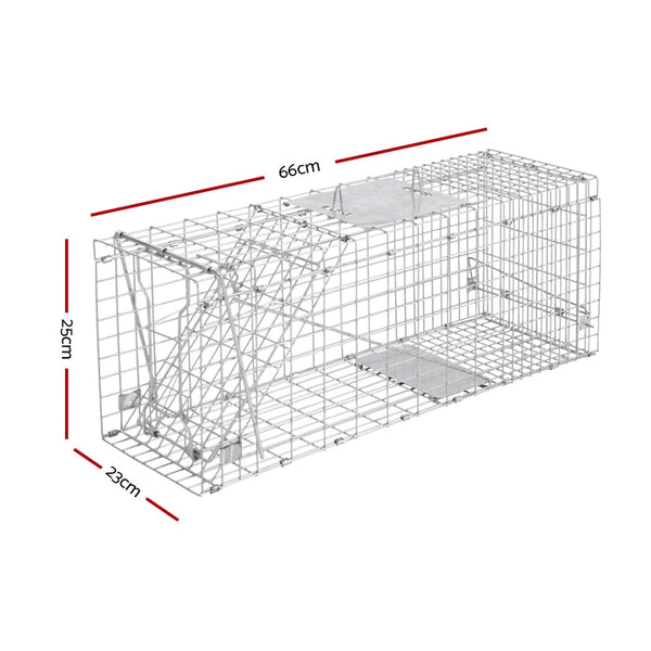 Giantz Set Of 2 Humane Animal Trap Cage 66 X 23 25Cm Silver Insect Traps & Baits