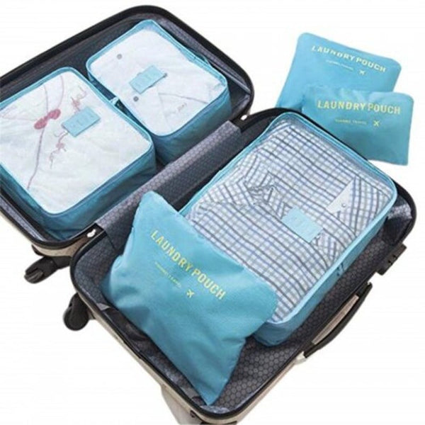 Travel Packing Cube Luggage Compression Pouches Laundry Toiletry Storage 6Pcs Light Blue