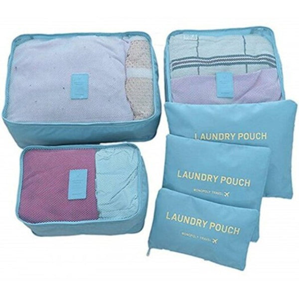 Travel Packing Cube Luggage Compression Pouches Laundry Toiletry Storage 6Pcs Light Blue Storage Bags