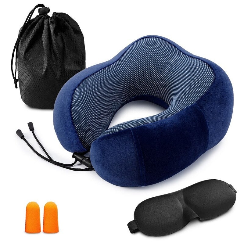 Travel Pillow Memory Foam Neck Dark Blue Pillows