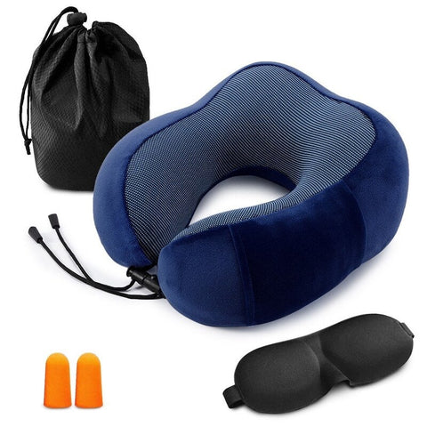 Travel Pillow Memory Foam Neck Dark Blue Pillows