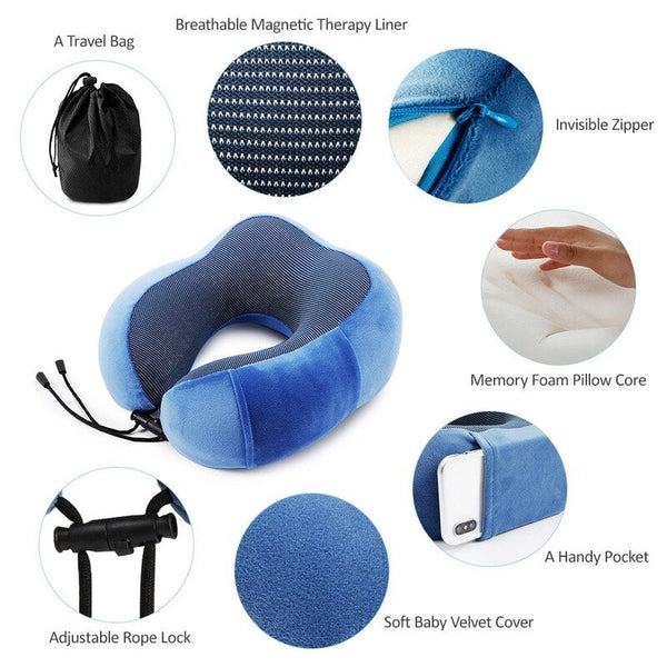 Travel Pillow Memory Foam Neck Dark Blue Pillows