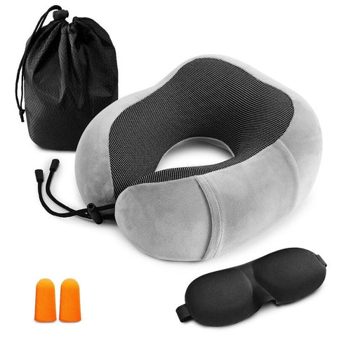 Travel Pillow Memory Foam Neck Grey Pillows