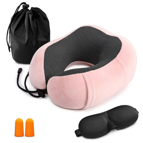 Travel Pillow Memory Foam Neck Pink Pillows
