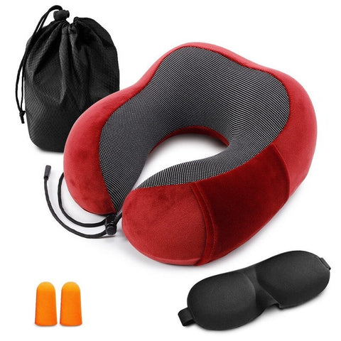 Travel Pillow Memory Foam Neck Red Pillows