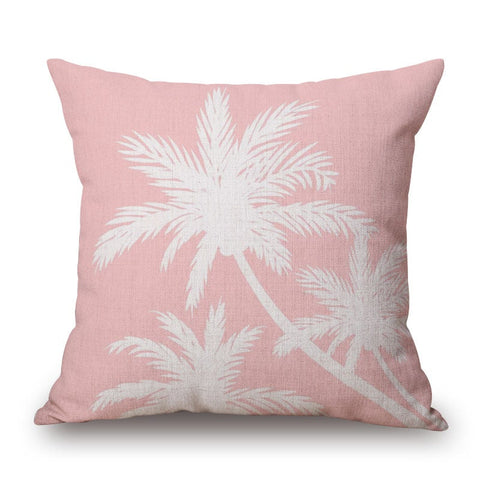 Trees On Pink Cotton Linen Pillow Cover