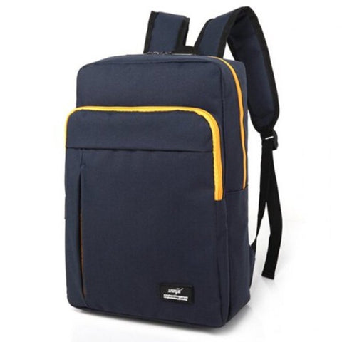 Trend Men Canvas Casual Backpack Junior High School Student Bag Deep Blue