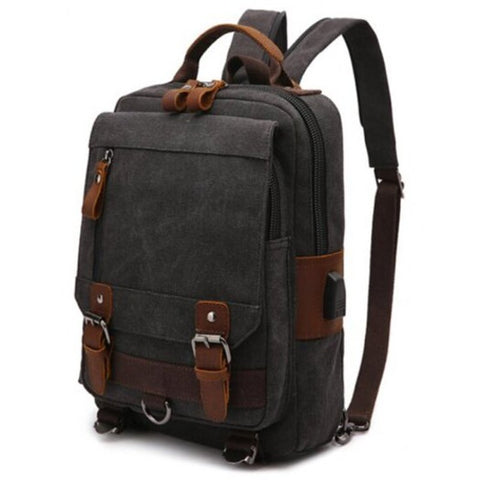 Trendy Durable Canvas Backpack With Usb Port Black