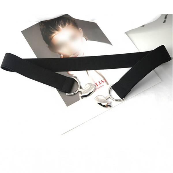 Trendy Thin Elastic Stretch Waistband Female Love Heart Metal Buckle Belt For Women Dresses