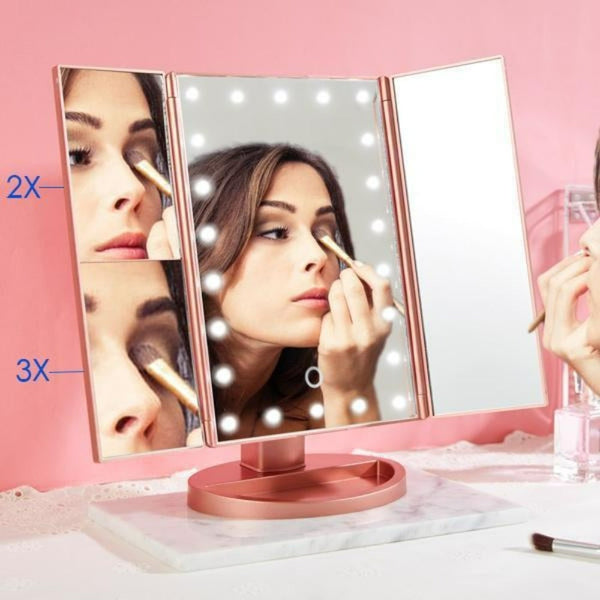 Pink Tri Fold Led Magnifying Makeup Mirror Makeup Mirrors