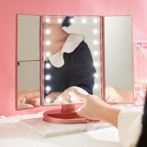 Pink Tri Fold Led Magnifying Makeup Mirror Makeup Mirrors
